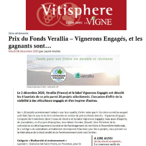 PRESSE-Prix du Fonds Verallia- Vignerons Engagés: Castelbarry lauréat